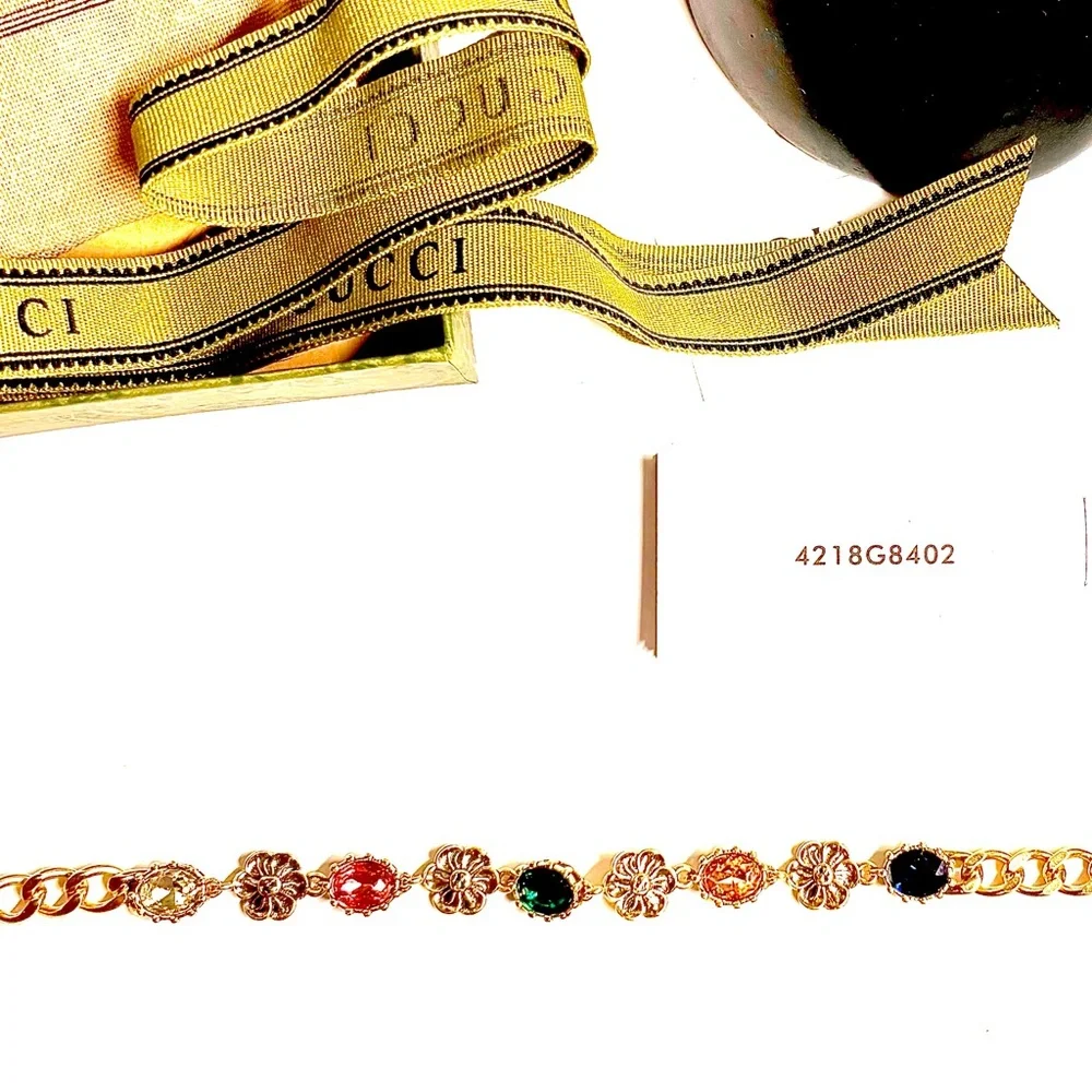 Vintage Multicolored Crystal Gucci Bracelet with Tiger Head Charm